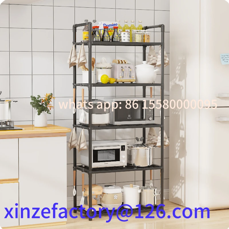 

Customizable Floor Standing Storage Rack Kitchen Bathroom Microwave Rack Multi Functional Movable Without Punching Holes