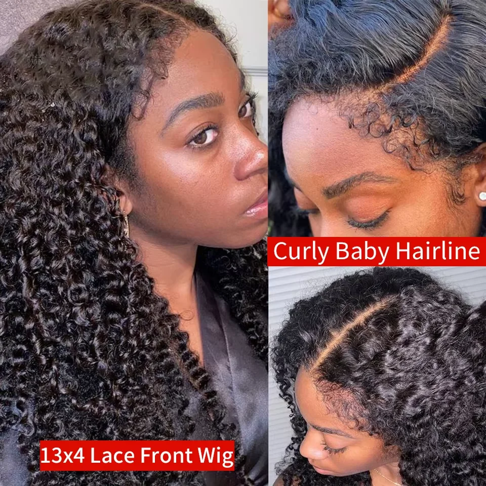 HD 13X6 Curly 220% Afro Kinky Curly 30 34 Inch 4C Edges Lace Frontal Human Hair Wigs 13x4 Loose Deep Wave Lace Front Remy Wig