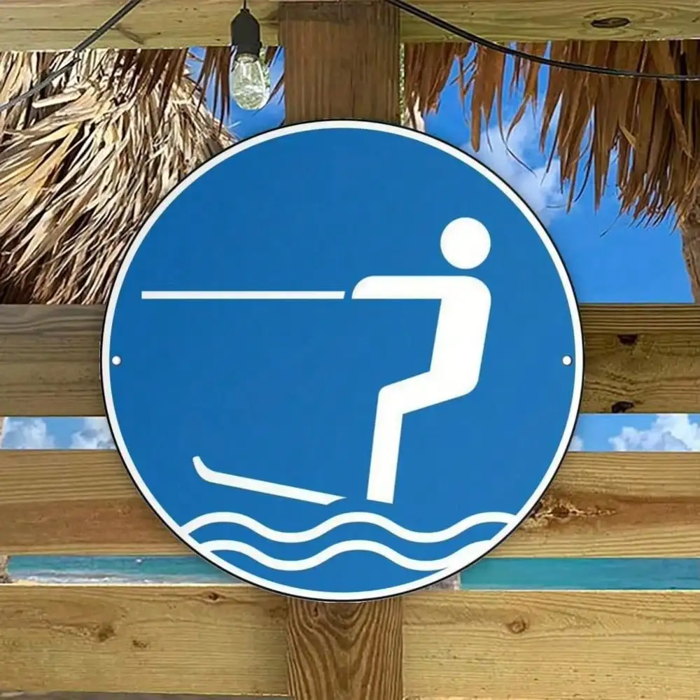 CIFBUY Brand Retro Iron Water Ski Wall Art 2D Metal Silhouette Sign Vintage Sports Decor for Home Office Man Cave Club 20x20cm