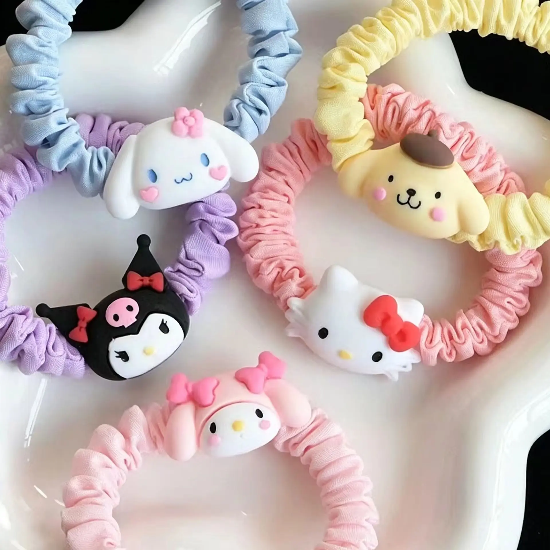 Storage cord 5Pcs Sanrio Hello Kitty Hair Rope Cartoon Anime Cute Kuromi Cinnamoroll HairBand Fashionable Hair Accessories Girl&