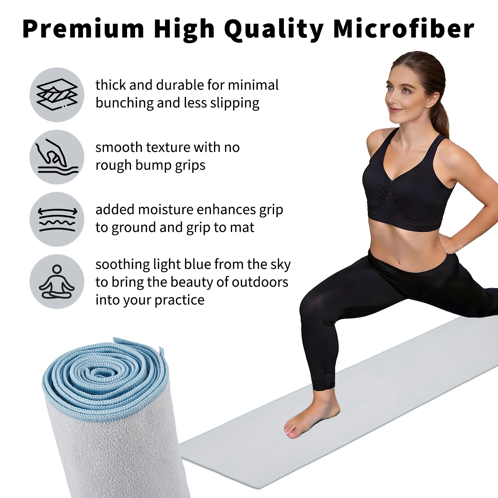Non-Slip Microfiber Yoga Towel for Hot Yoga & Pilates - Sweat Absorbent, Quick Dry, Machine Washable - Mat Cover, Ideal for Gym - 183x67cm - view 5