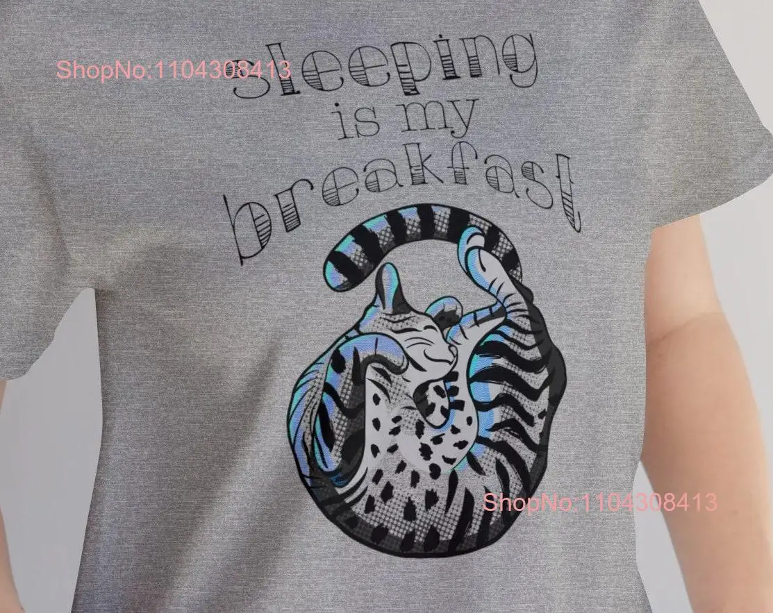 Sleeping is BreakfasT T Shirt Cat Mom tee Slumber Party Lazy wear Cute Kitten cotton Sleepover Weekend