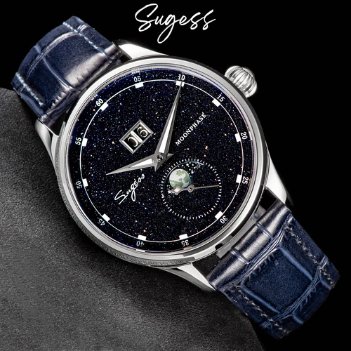 Imagen 1 del producto Reloj Sugess para hombre, edición limitada, fase lunar, caja de acero inoxidable 316L, movimiento Tianjin ST2528, esfera de estrellas de piedras preciosas de lujo, regalo V3