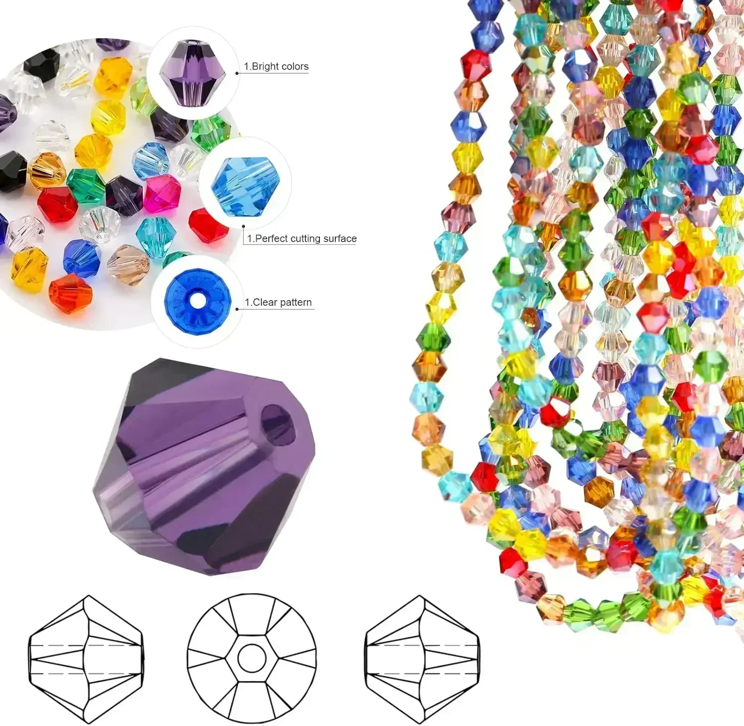 100pcs 4mm glänzende facettierte österreich Kristall perlen Bicone Perlen lose Spacer Perlen für Schmuck machen DIY Armband Halskette Anhänger – Detail 3