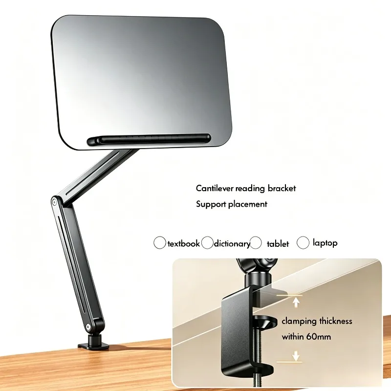 Desk Clamp Mount Adjustable Reading Rack, Foldable Book Stand Holder Compatible With Tablet Laptop Notebook Textbook Reading