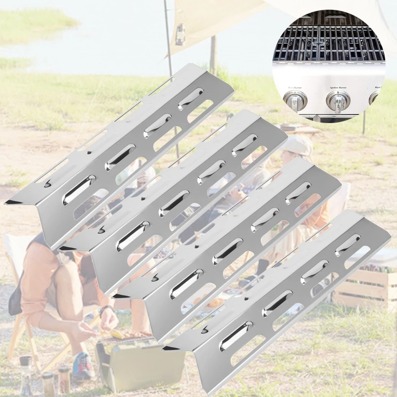 4 Pcs Grill Heat Tents Stainless Steel Heat Plate Shield for Burner Cover Flame Tamers Barbecue Oven Accessories Durable