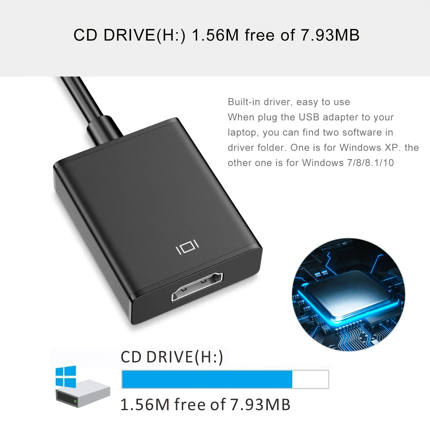 Adattatore da USB a HDMI, convertitore cavo grafico Video da USB 3.0/2.0 a HDMI 1080P per proiettore portatile per PC compatibile con TV HD