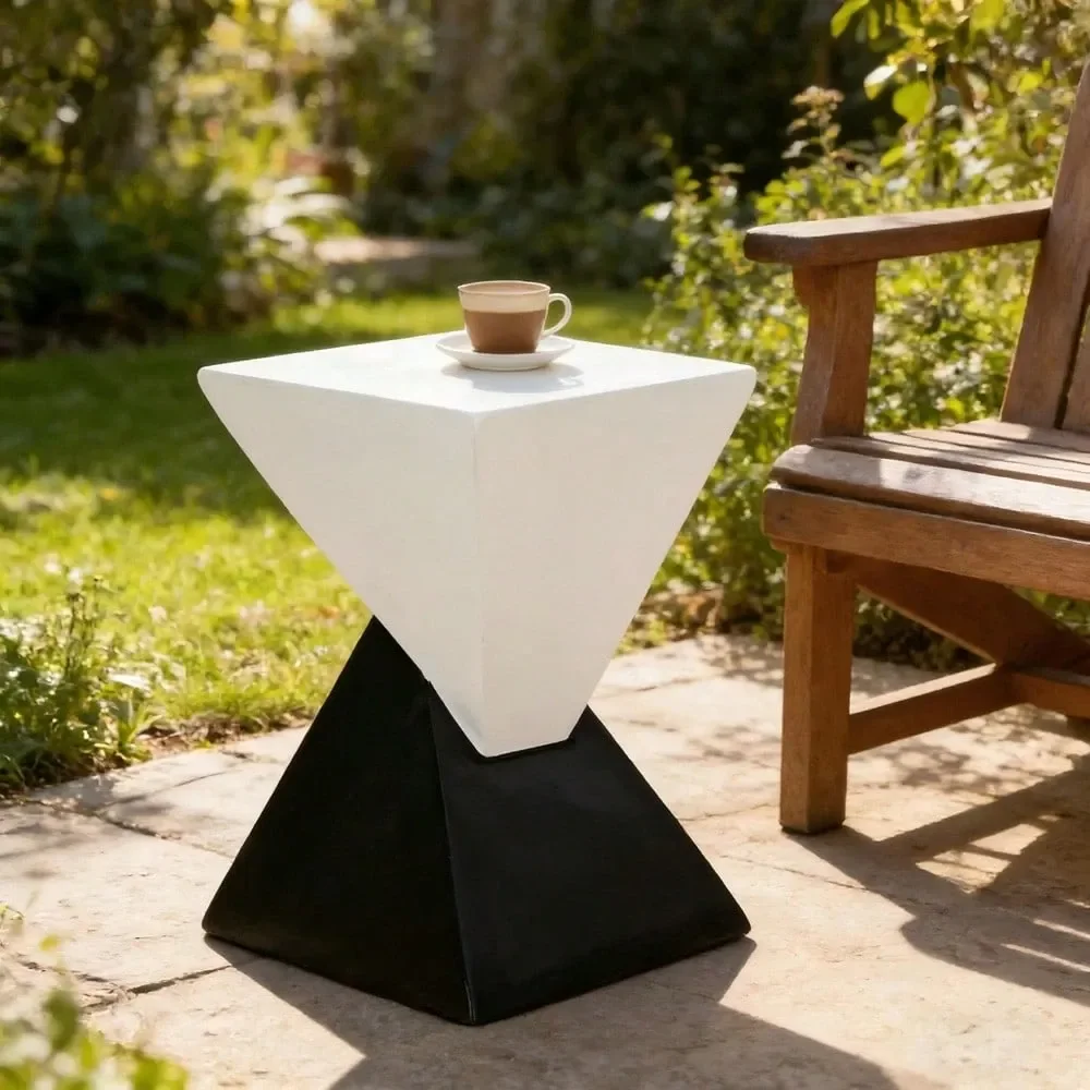 

Modern Geometric MGO Side Table Black White Two Tone Indoor Outdoor End Table For Living Room, Patio, Garden, 18 H X 12.5 Base