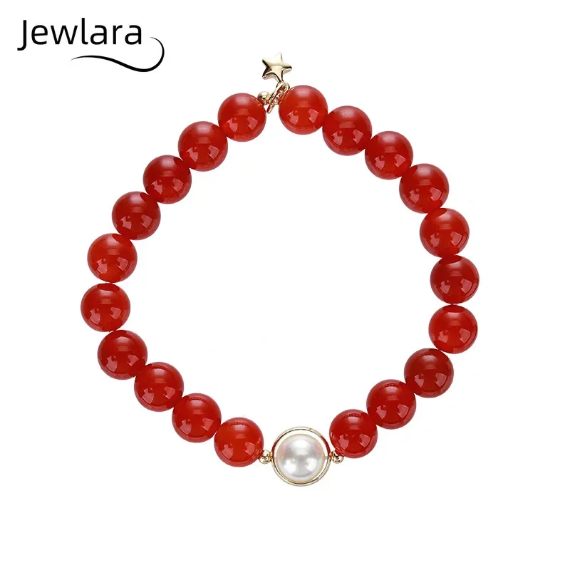 JEWLARA Jewelry Agate Bracelet Women's Natural Freshwater Pearl Bracelet Star Accessories Red Jewelry Festive