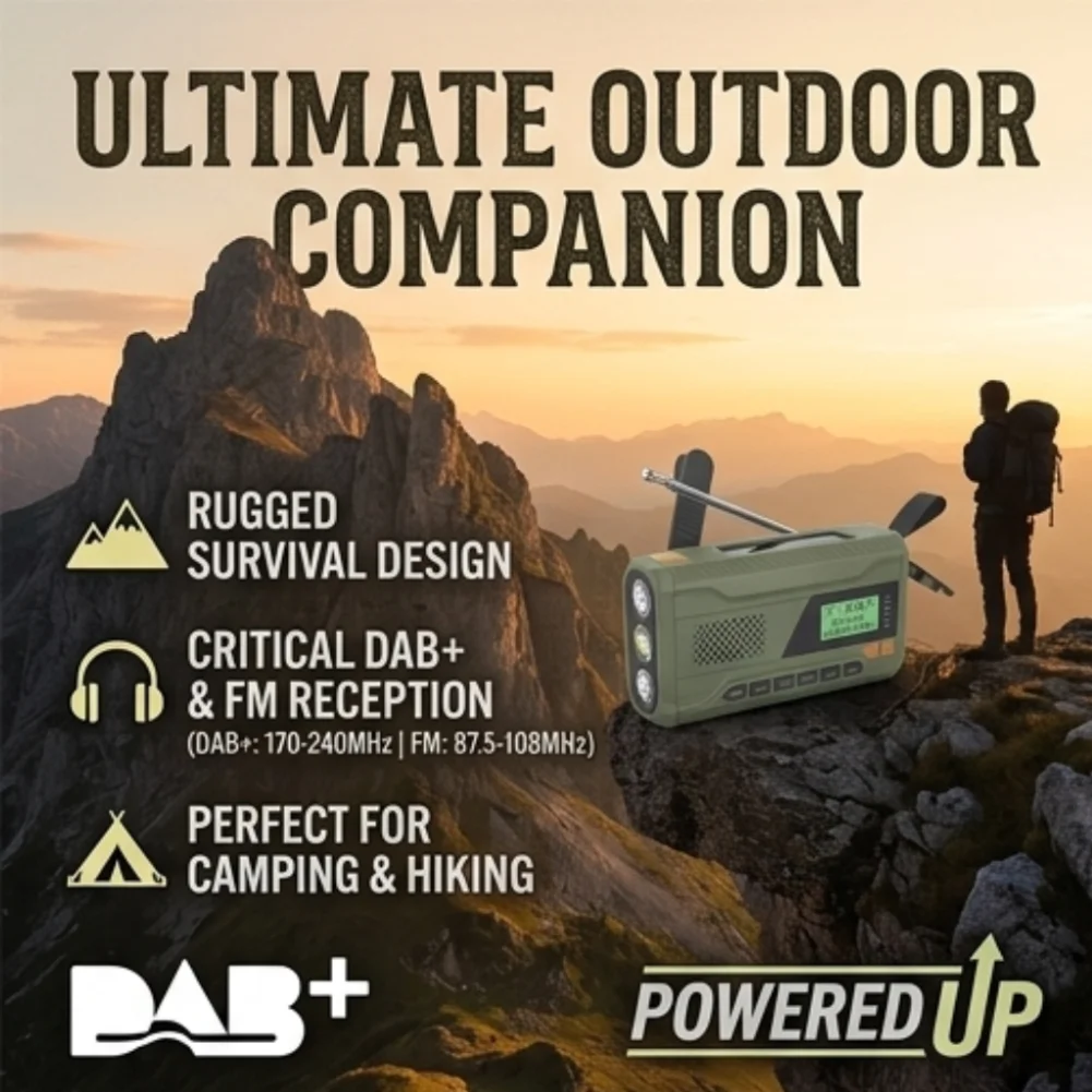 

Портативное аварийное радио DAB+ с FM-приемником, аккумулятором 4500 мАч, ручной зарядкой, солнечной панелью и фонариком для выживания на природе