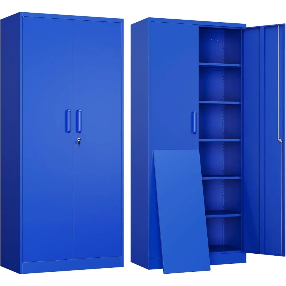 

Metal Garage Storage Cabinet with 2 Doors and 5 Adjustable Shelves - 71"Steel Lockable File Cabinet,Locking Tool Cabinets (Blue)