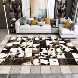 Modern Imitation Cowhide Luxury Living Room Carpet Sofa Area Rugs Bedroom Large Decorative Rug Washable Porch Anti-Slip Mat