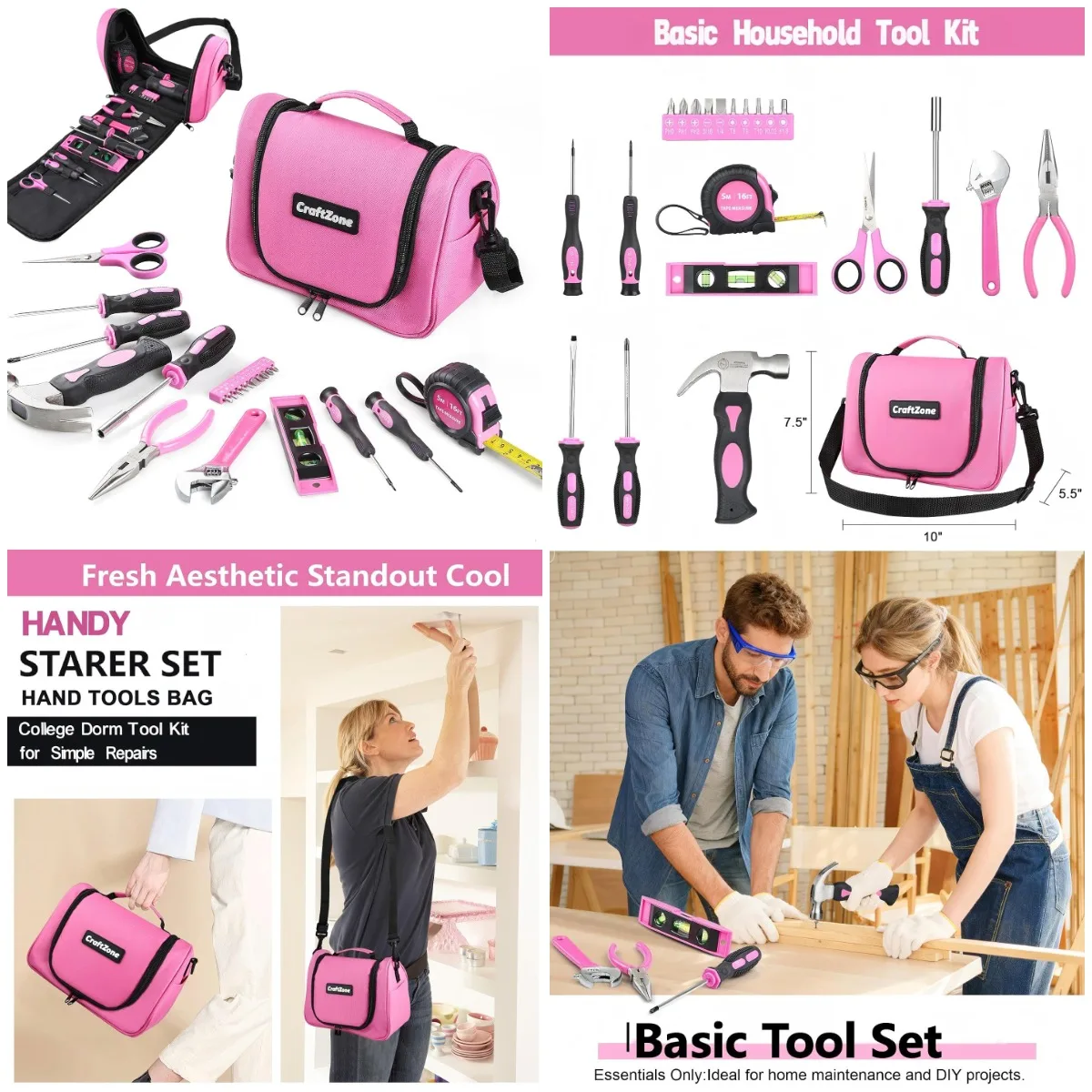 

Набор инструментов для женщин, базовый набор ручных инструментов, 21 шт. с сумкой, сумка для инструментов для дома | Общежитие | Офис | своими руками | Девушки