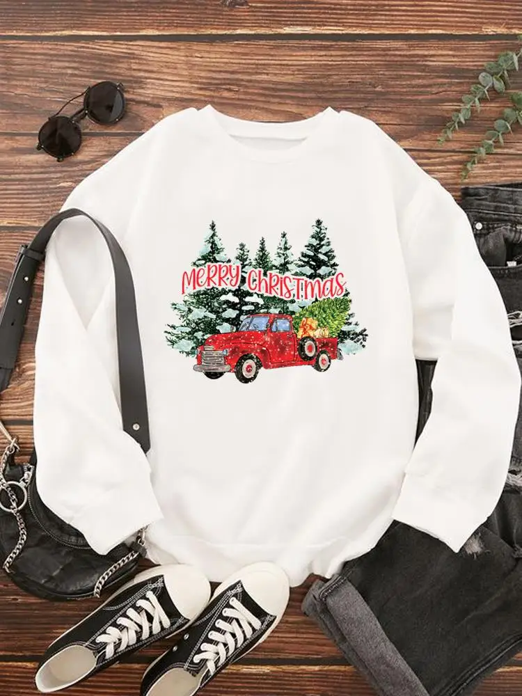 Tree Gift Trend Cute Sweet Christmas New Year Holiday Fashion Print Lady Pullovers For Women Casual Clothing Graphic Sweatshirts