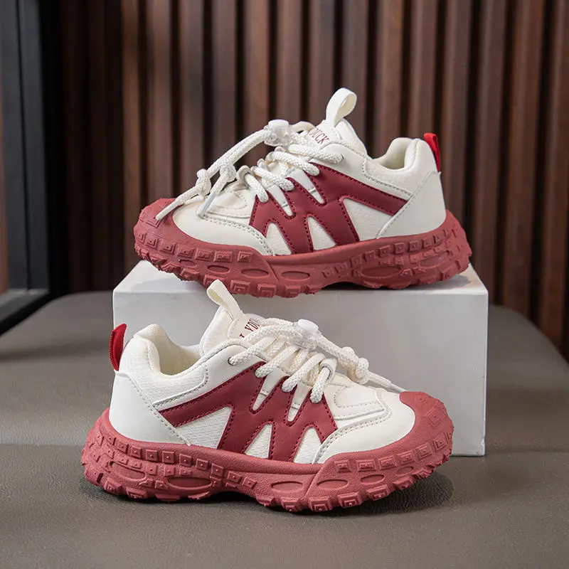 

Spring Autumn Kids Fleece Lined Leather Casual Shoes for Girls Unisex Fashion Design 2026 Sneakers