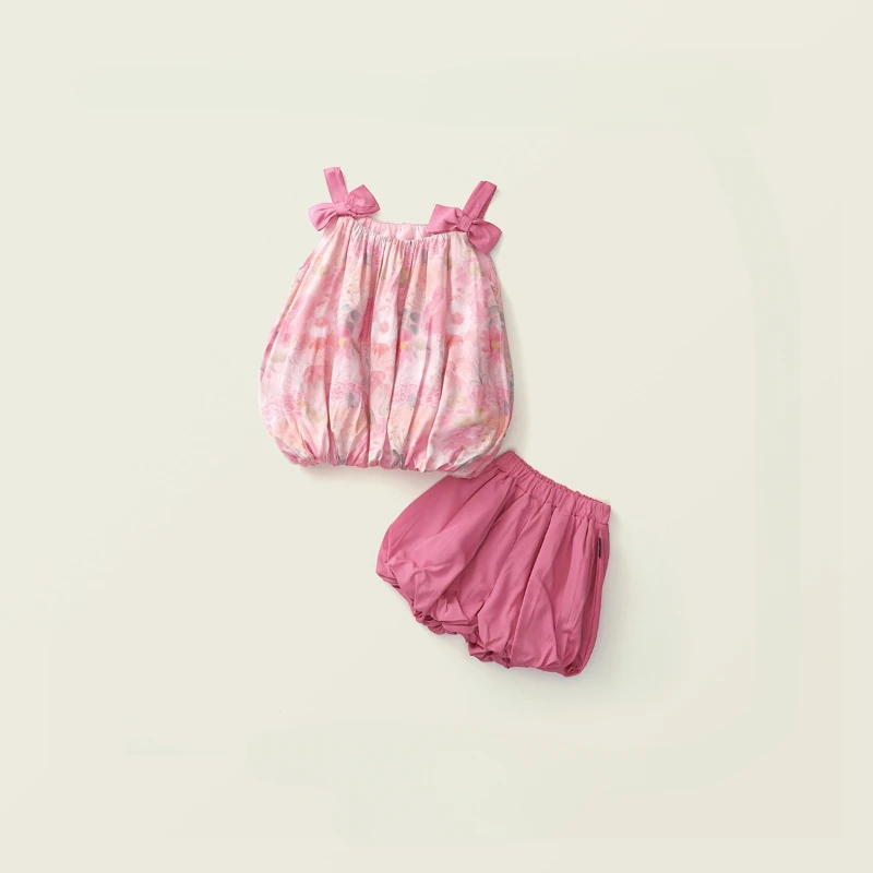 

Girls' Halter Top Set 2024 Summer New Girls' Sweet Pink Top + Shorts Two-piece Set Girls Clothes