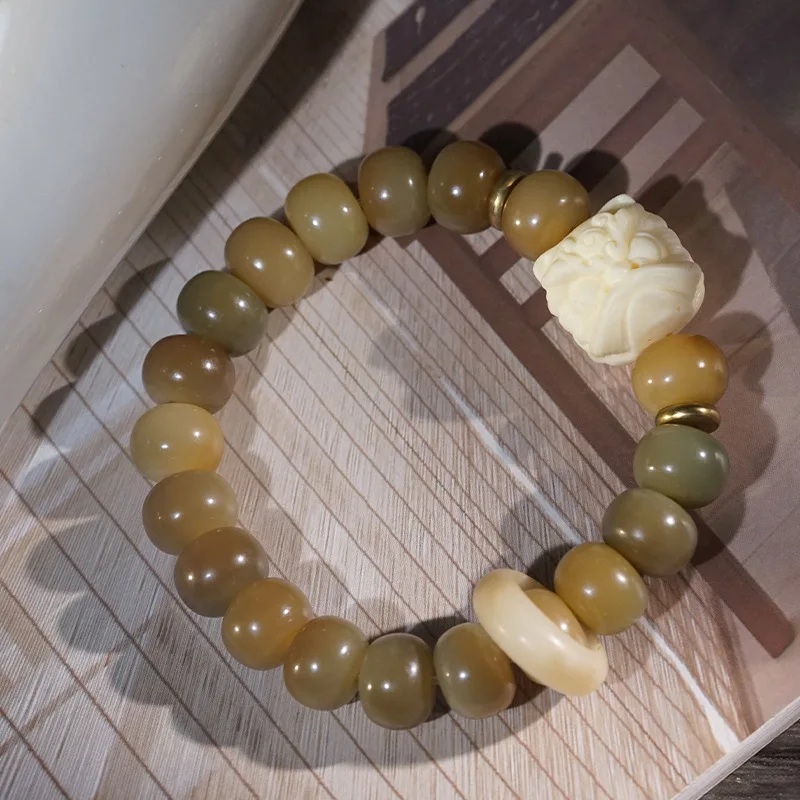 Natural Weathered Bodhi Root Ivory Nut Lion Dance Bracelet Handheld Collectible Around Finger Soft Jewelry Ornament - view 5