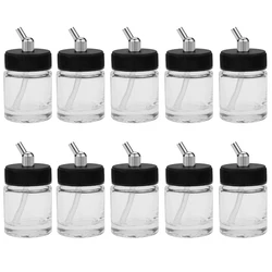 10PCS Airbrush Glass Bottles Air Brush Bottle (Jars) with 30° Angle Adapter Lid Assembly Using on Airbrushes