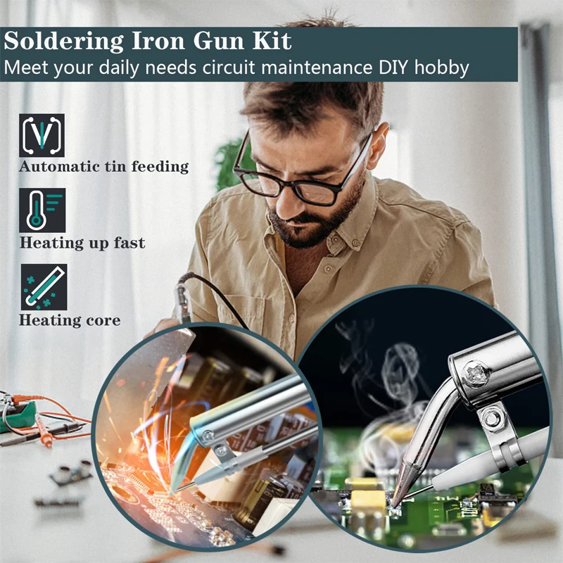 110V/220V 60W Automatically Soldering Gun Hand-Held Internal Heating Automatically Send Tin Gun Welding Repair Tools US/EU Plug