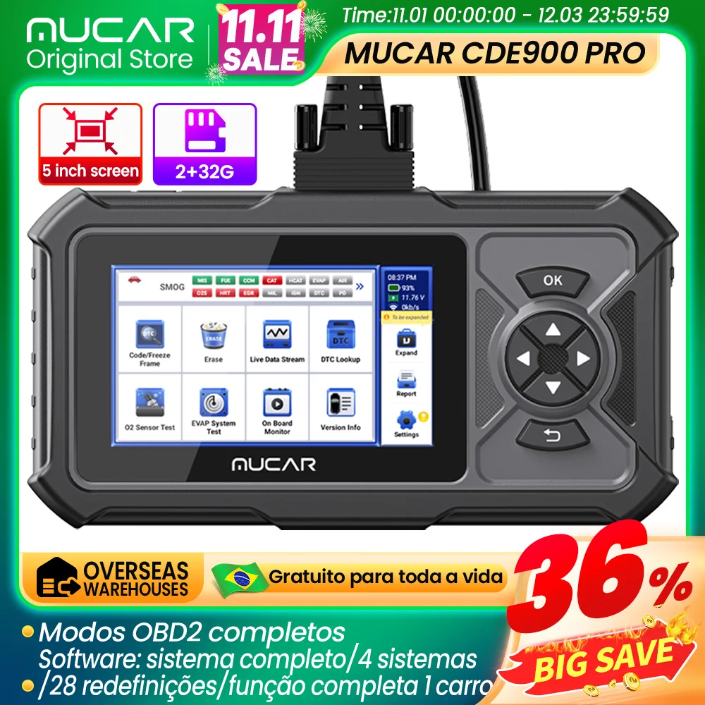 Mucar cde900/cde900 pro obd2 ferramenta de diagnóstico automático ferramentas scanner carro sistema completo 28 leitor código redefinição ferramenta varredura 2 + 32g wifi atualização