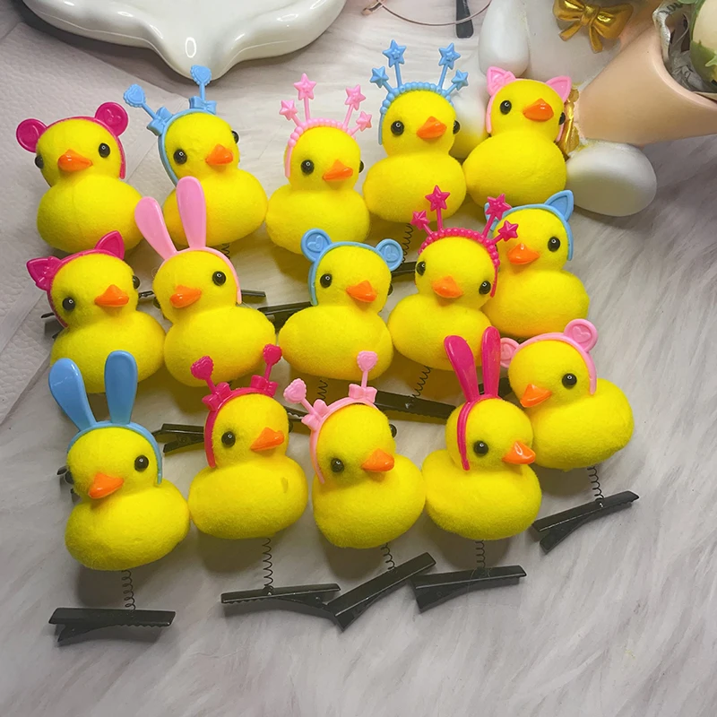 Cartoo1pc n 3D Little Yellow Duck Hair Clips Plush Plastic Hairband Duck Hairpin Fashion Animal Duckbill Accessories Headwear