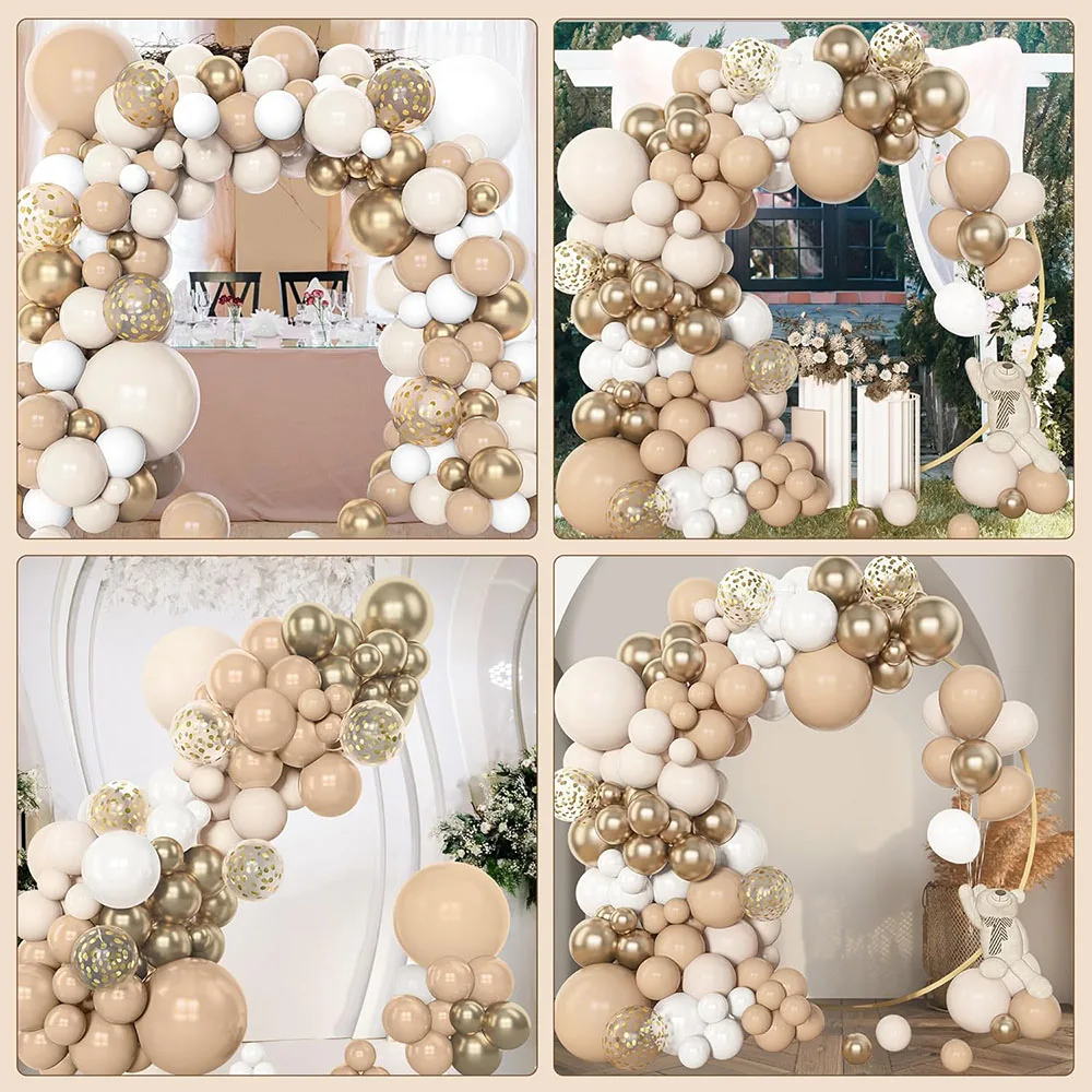 153 Pieces of White Sand Balloon Garland Arch Set, Different Sizes 45.72 30.48 cm Beige Cream Champagne Gold Latex Metal Confetti Balloon Suitable