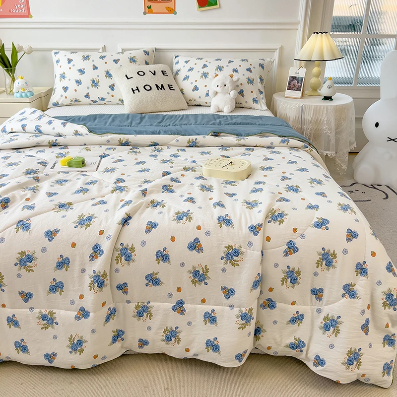 Summer Quilt 2024 New Double Layer Yarn Water Wash Printed Cool Blanket For Summer Flower  Air Conditioning Quilt Sheet