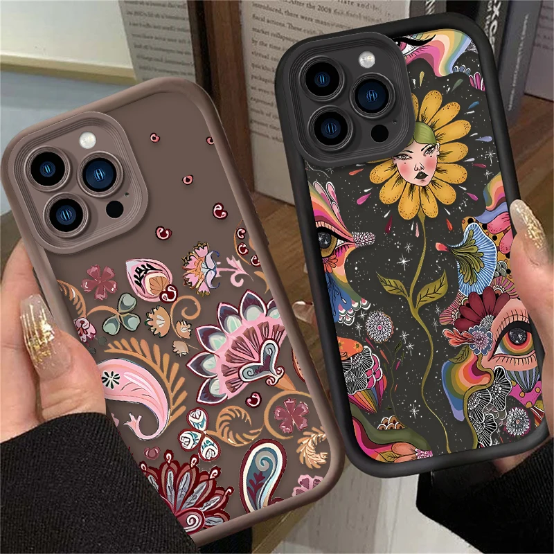 Terror Strange Eye Flower Fan Silicone Case For iPhone 15 16 14 13 12 11 Pro Max X XS X S Max XR SE 2020 7 8 Plus iphone16 Cover