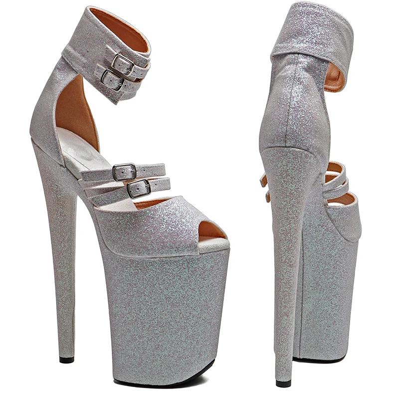 Leecabe 23CM / 9inches Glitter Upper open toe fashion Platform High Heels Sandals Pole Dance shoes