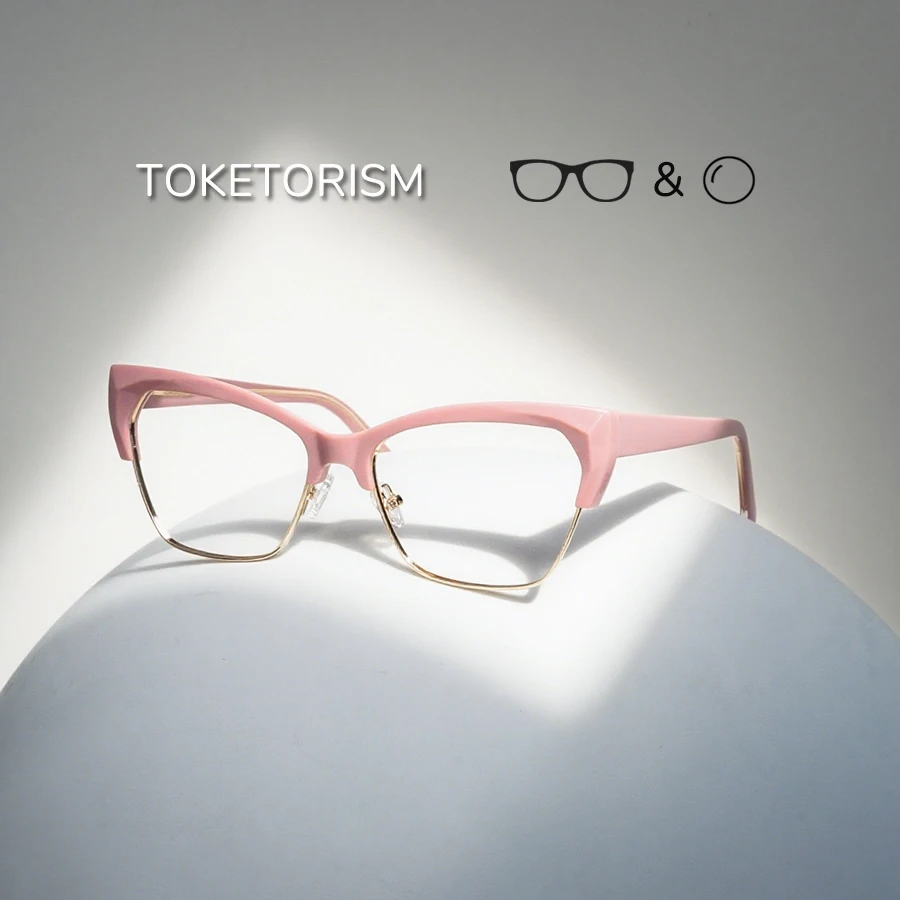 

Toketorism Half Frame Women's Reading Glasses Anti Blue Men's Myopia Eyeglasses Prescription Eyewear