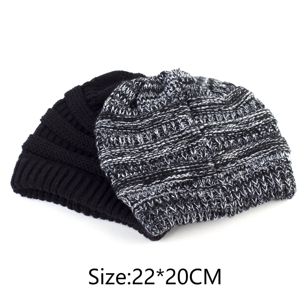 المرأة ذيل حصان محبوك قبعة مفتوحة بلون الخريف والشتاء البلوز قبعات في الهواء الطلق قبعة محبوكة دافئة #6