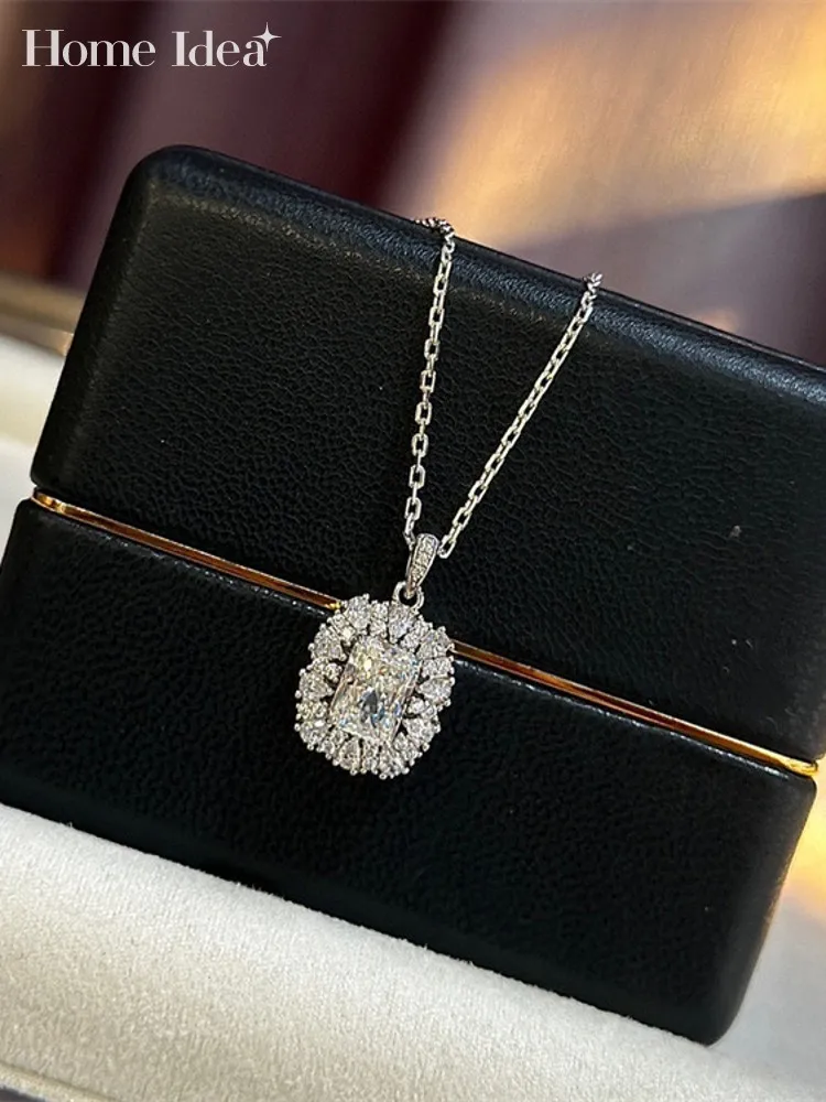 

Elegant Women Two Carat Square Diamond 925 Silver Necklace Simulation Crystal Pendant Necklaces Fashion Ladies Party Jewelry