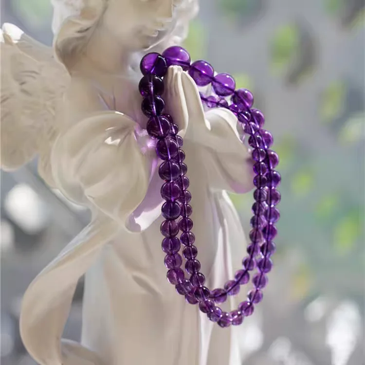 Natural Purple Amethyst Bead Necklace 5-10mm Round Beads Chain Pendant Natural Amethyst Necklace AAAAAA