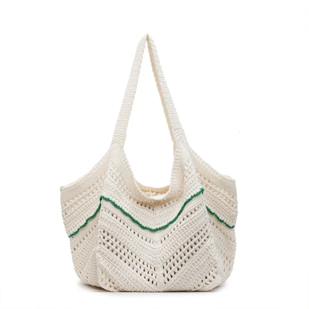 

Fashion Handmade Crochet Bag Boho Hollow Knitted Tote Bag Leisure Large Capacity Weave Shoulder Bag Handbags