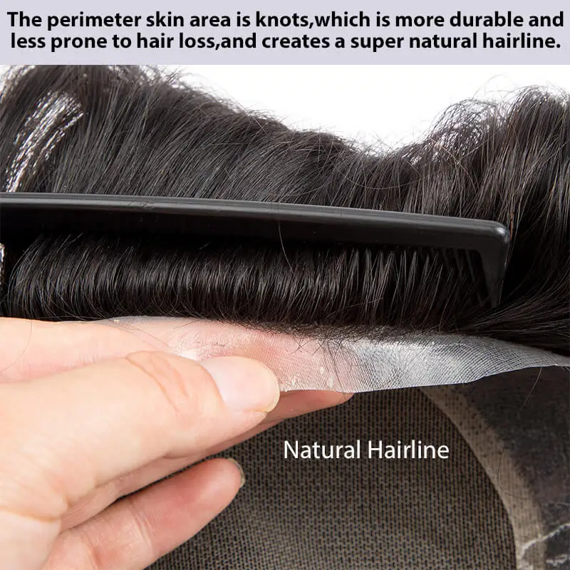 Australia French Lace And Skin Base Male Hair Prosthesis 6" Natural Human Hair Toupee Man Wig Breathable Hair Replacement System