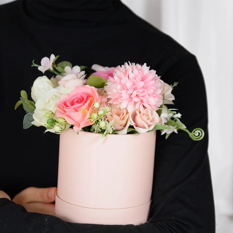 

Rose Flower Box Portable Round Hug Bucket For Florist Wedding Bouquet Gifts Packing Decor Storage Boxes Valentines Day Flowers