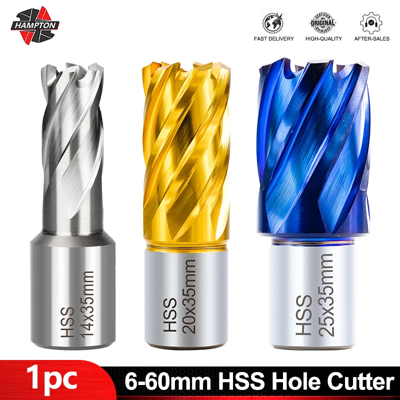 

1pc HSS Hole Cutter 6-60mm Weldon Shank Hole Saw Hollow Drill Bit TIN&Blue Coated HSS Core Drill Bit for Metal Drilling Tool