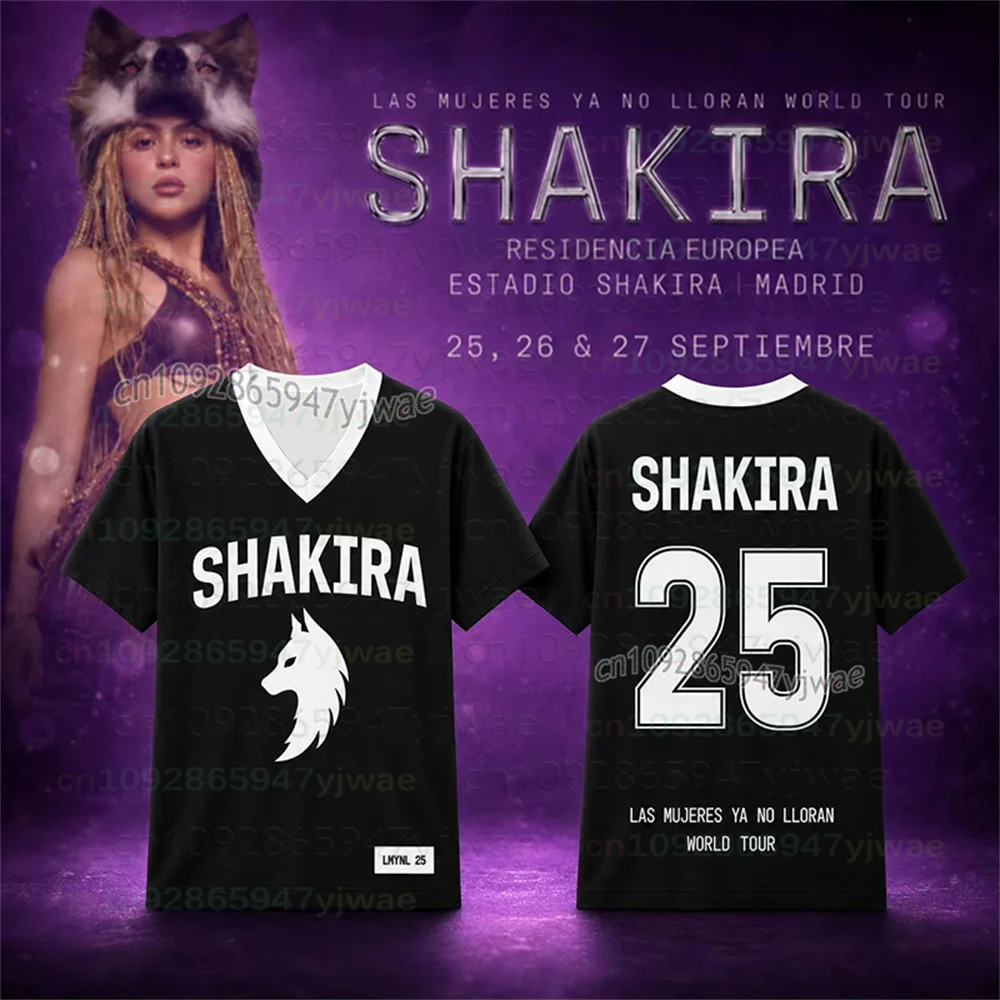 Shakira 2026 World Tour V‑Neck Jersey T‑Shirt LMYNL Wolf Graphic Printed Men Women Casual Streetwear Short Sleeve Tops For Fans