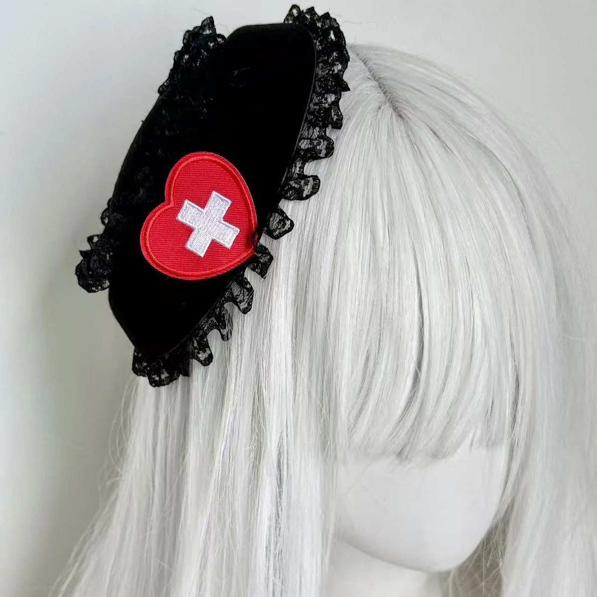 Original Lace-trimmed Cross-shaped Heart Top Hat Hairpin Y2K Sweet Cool Lolita Headwear Hair Accessory 4