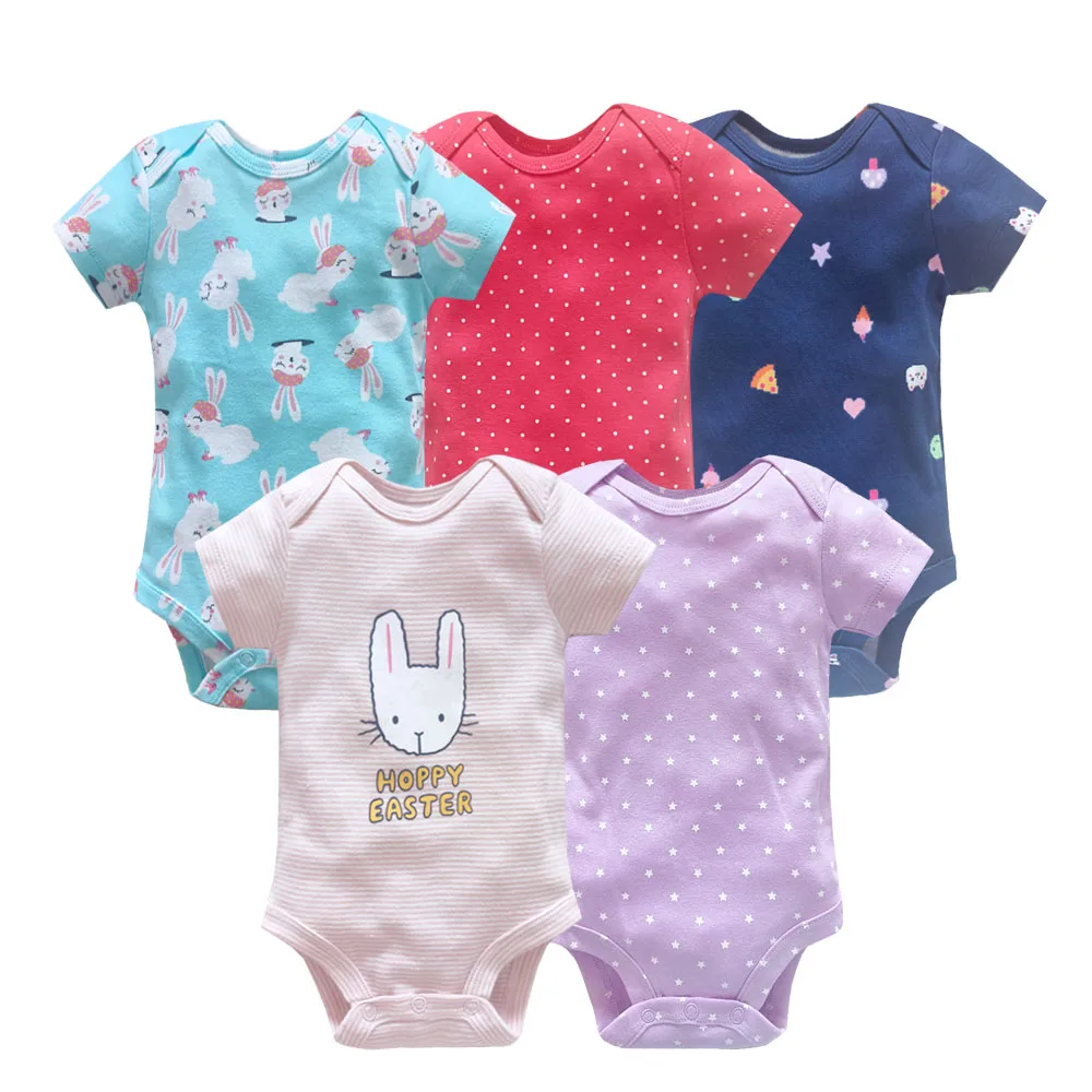 5PCS/Lot Baby Girls Bodysuits Cartoon Baby Girls Clothes 100% Cotton Summer Short Sleeve 3-24 Month Newborn Roupas de bebe