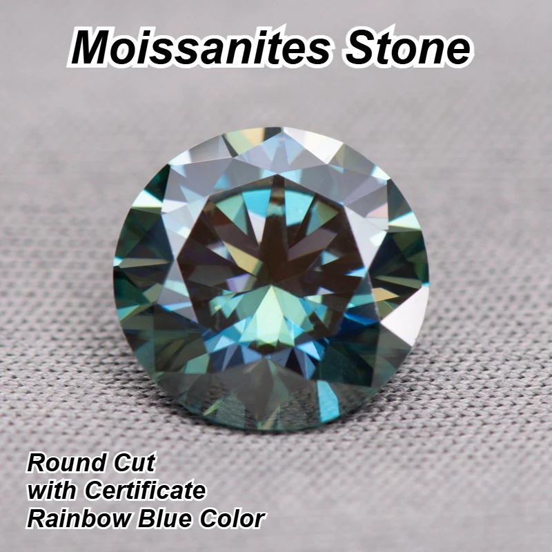 

Moissanites Stone Round Cut Rainbow Blue Color Top Quality Eight Hearts and Eight Arrows Gemstones with Certificate
