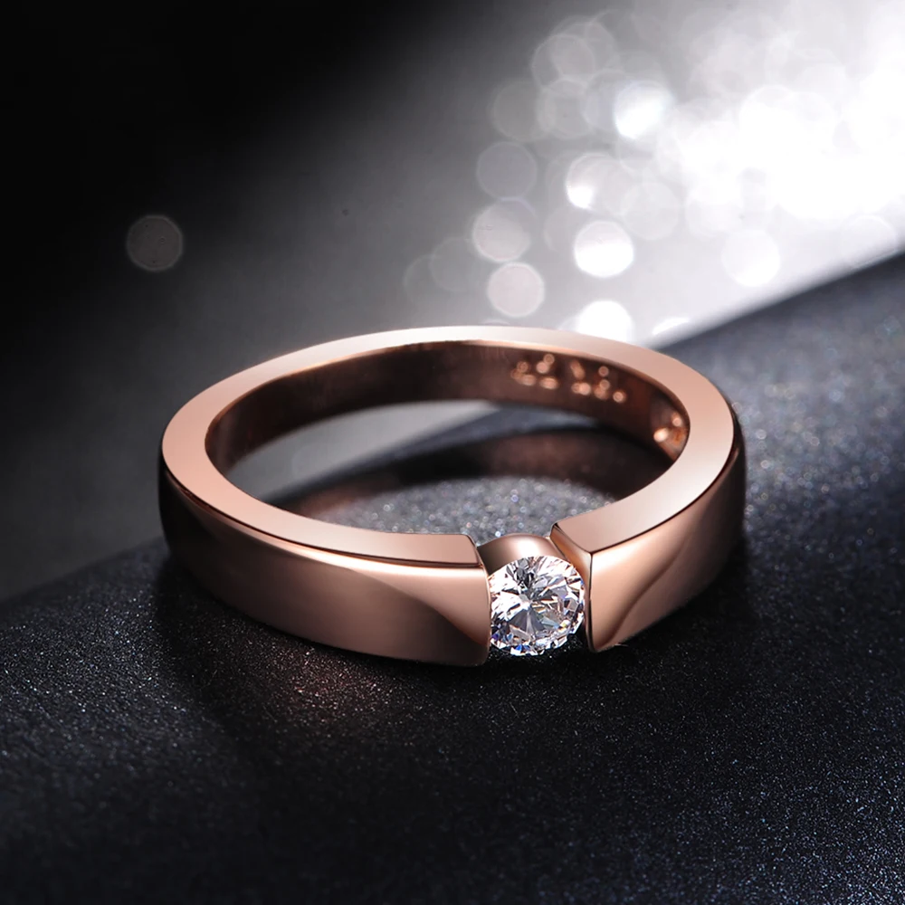 ZHOUYANG 4.5mm Hearts and Arrows Cubic Zirconia Wedding Ring Rose Gold Color & Silver Color Classical Finger Ring R400 R406