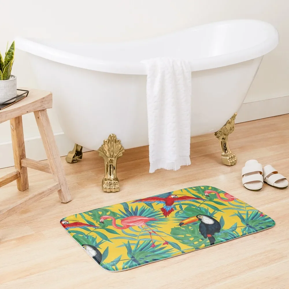 

Tropical Bird Yellow Background Bath Mat Sets Of Bathroom Accessories Floors Carpet In The Living Room DoorEntrance Door Mat