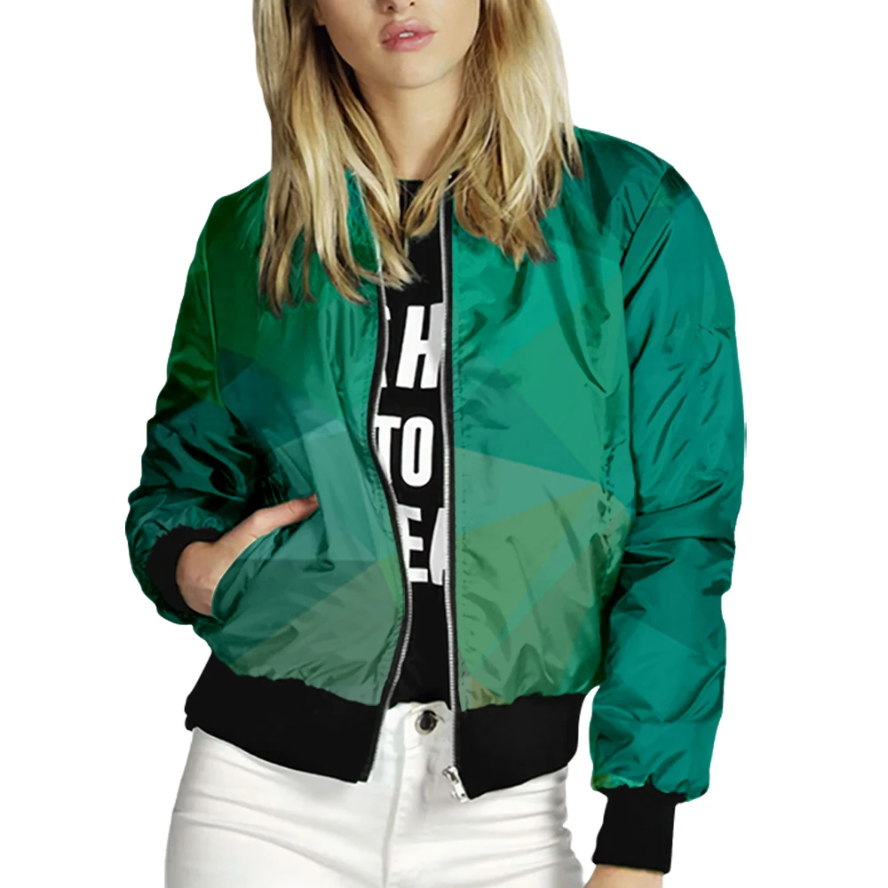 Women's Jacket Tops Long Sleeves Colorful Geometry Print Baseball Collar Zipper Coat Slim Lady Girls bomber Jacket Street Style