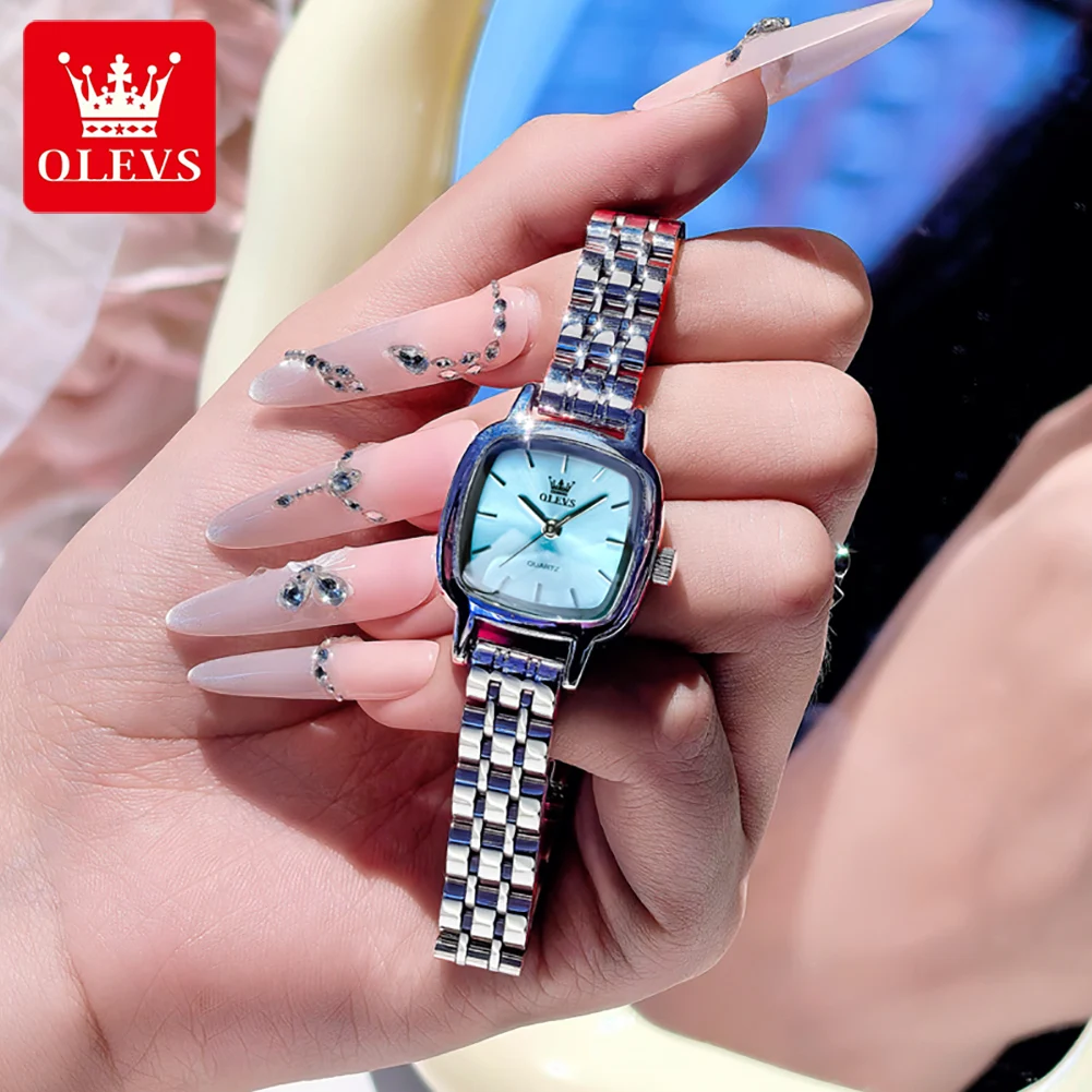 OLEVS Women's Watches Trend Fashion Fine Steel Strap Square Quartz Wristwatch for Lady Waterproof Simple Casual Dress 5675 New