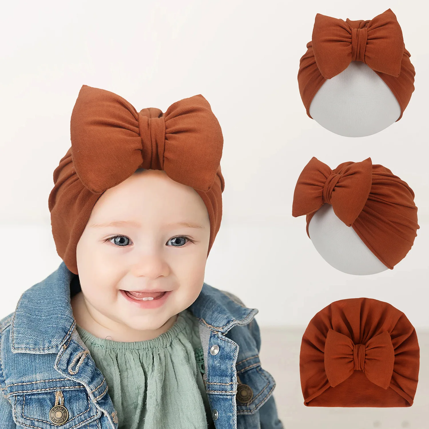 

18 Pcs/Lot Soft Cotton Fabric Bow Baby Turban Hat 2022 New Big Bow Beanie Caps Bonnet Hospital Caps Baby Shower Gift