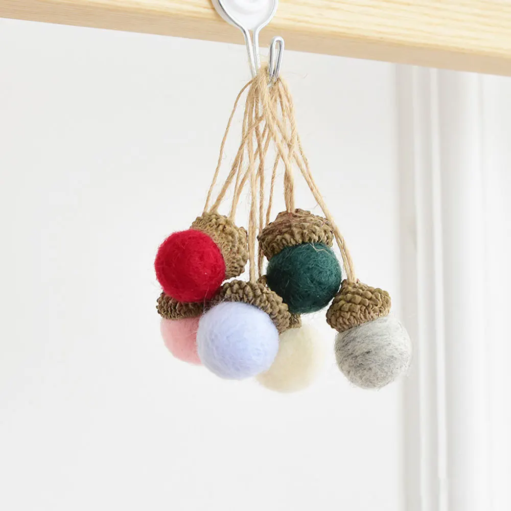 

6pcs Xmas Tree Ornament Wool Felt Pine Tower Ball Pine Cone Acorn String DIY Material Christmas Decor Pendant New Year Decor