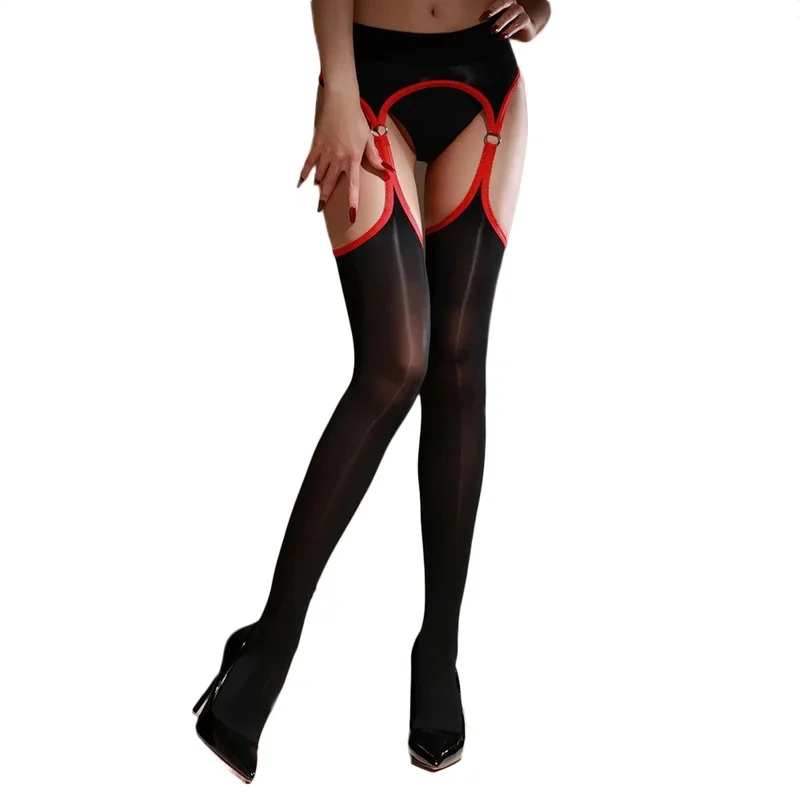 Nolia Sexy Women 8D Holow Out Pantyhose Open Crotch Bandage Tights Sheer See Through Oil Glossy Shiny Maid Garters Ring Sto 5d4;