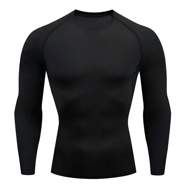 Basic Solid Men's Tight T-Shirt Running Compression T Shirt Gym Fitness Jogging Long Sleeve Male Trainning Sport Shirts
