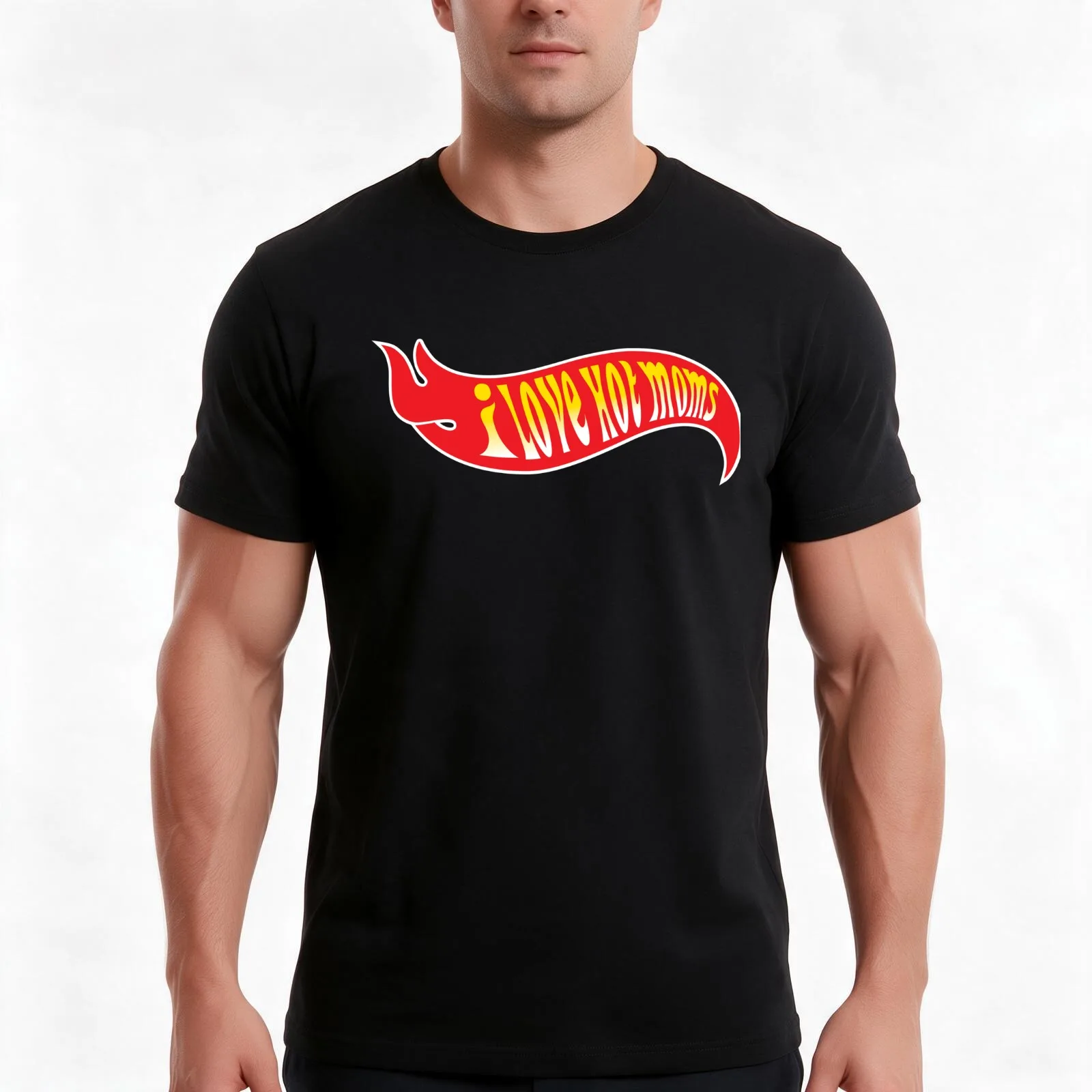 I Love Hot Moms T-Shirt, Summer Casual Cotton Tee, Oversized Streetwear Tops, Vintage Graphic Print, Loose Fit Short Sleeve